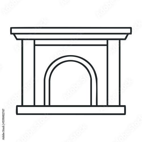 Simple outline drawing of a fireplace mantel with arch design. Vector illustration