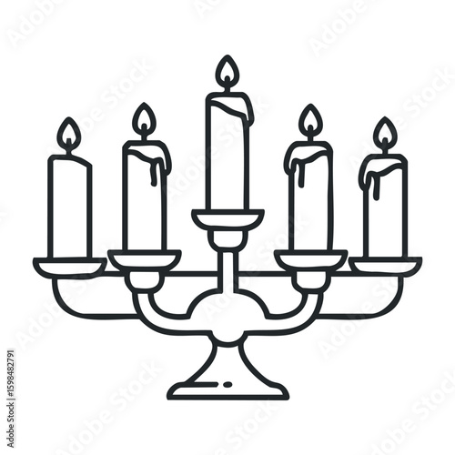 Elegant five-arm candle holder with burning candles illustration. Vector illustration