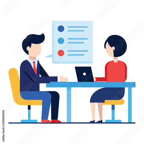Job interview scene with recruiter and applicant isolated on white background