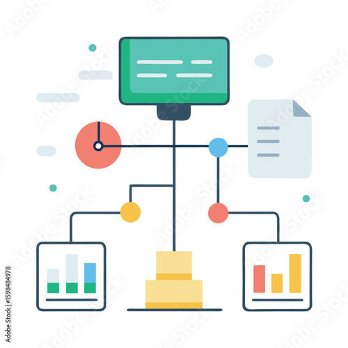 Machine learning dashboard with decision trees isolated on white background