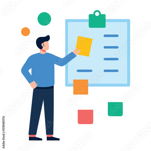 Manager assigning tasks using a digital task board isolated on white background