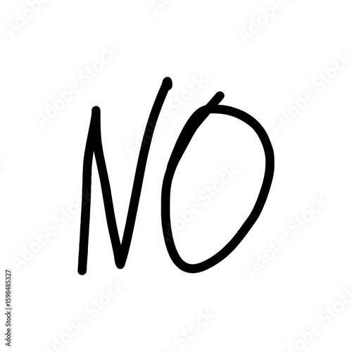 Simple hand drawn NO word doodle in casual handwritten style for refusal or warning designs in communication interfaces on transparent background
