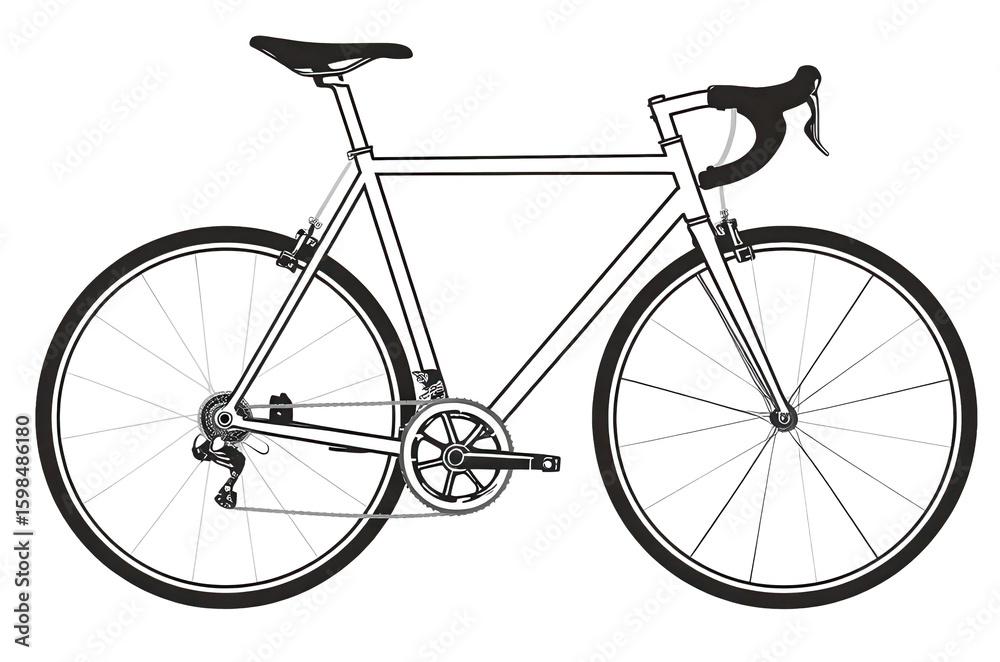 Obraz premium A sleek road bike stands out with its thin tires, black frame, and distinctive curved handlebars. transparent background