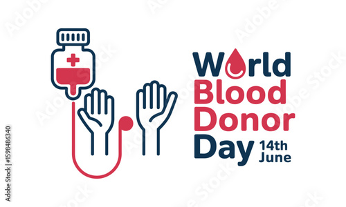 World blood donor day vector design with hands and blood bag for donation awareness
