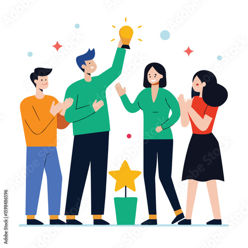 Diverse group of coworkers clapping and celebrating success isolated on white background