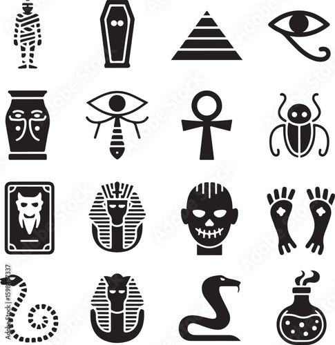 Egypt, Icon, Set, Ancient, Horror, Mummy, Myth, Symbol, vector, silhouette