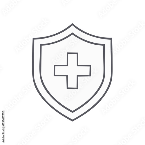 Medical Shield Outline Icon Graphic, Health Protection Symbol Design