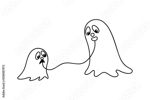 Two cartoon ghosts connected by a string spooky halloween