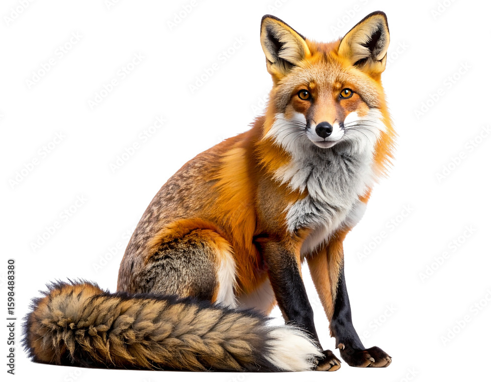 Fototapeta premium Cute Red Fox Sitting Calmly, isolated on a transparent background.