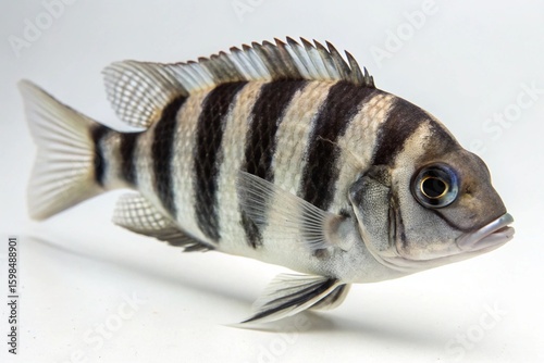 Black and white striped fish on a white background