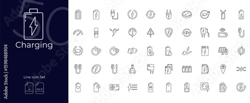 Charging Line Editable Icons set. Vector illustration in modern thin line style of Charging icons: charge, battery, energy, etc