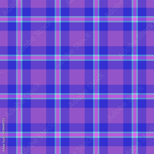 Seamless plaid pattern in purple  blue. Versatile for backgrounds, textiles,  designs needing a classic, colorful touch. Evokes warmth, comfort  style.
