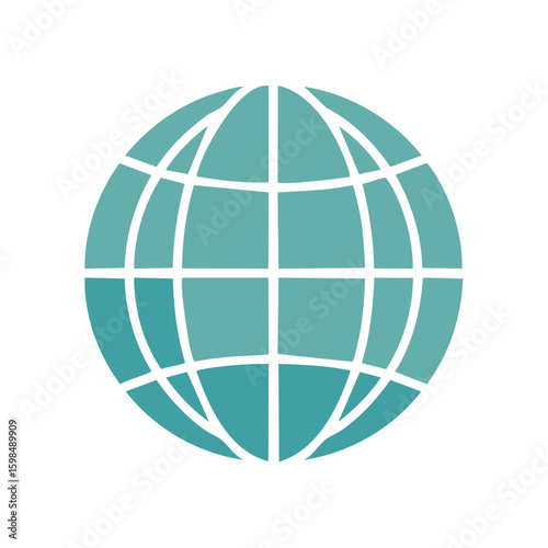 Isolated Teal Globe Icon on White Background Showing Continents and Meridians Graphic Design