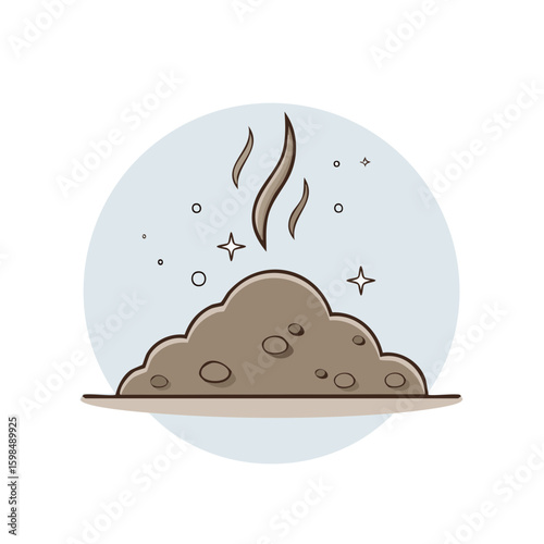 Cartoon Heap with Rising Steam or Odor and Sparkles in Flat Design