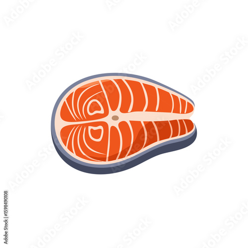 Slice of Salmon Illustration, Seafood Cuts Graphic, Fish Fillet Food Icon, Healthy Diet Protein, Raw Fish
