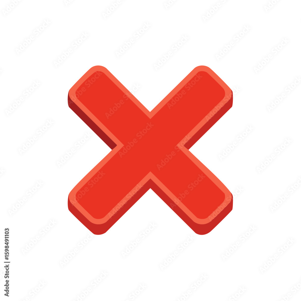 Obraz premium Isometric Red Cross Mark Symbol: Indicates Error, Cancellation, or Negative Confirmation