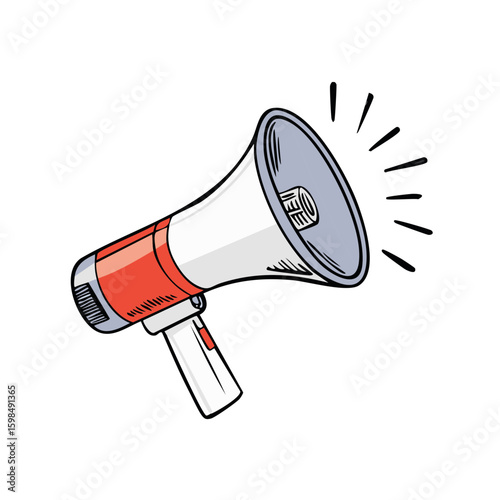 Cartoon Illustration of Loudspeaker Emitting Sound Waves for Announcements or Alerts