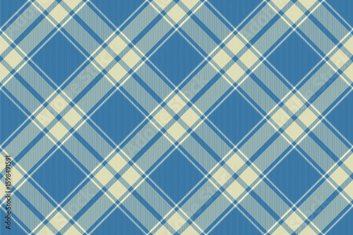 Elegant blue and cream plaid pattern, perfect for textile design, fashion, or website backgrounds. This seamless texture offers a classic, timeless aesthetic, conveying sophistication and warmth.