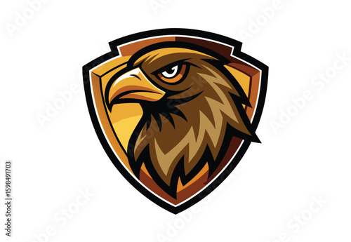 Fierce hawk head mascot inside shield logo vector illustration perfect for sports team
