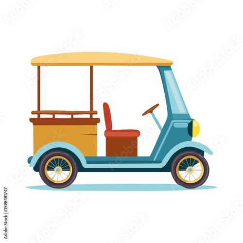 Stylized Auto Rickshaw Illustration with Open Seating and Colorful Design
