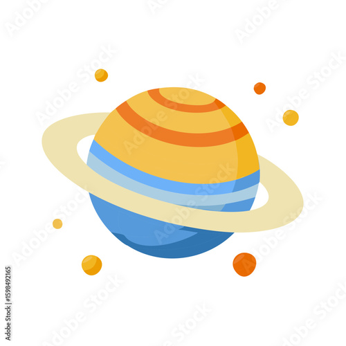 Saturn and Moons Flat Vector Illustration Cartoon Style Solar System Celestial Body Galaxy Planet