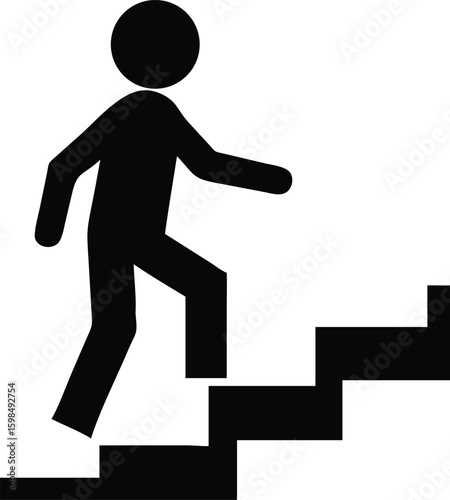 Man climbing stairs silhouette isolated on transparent background