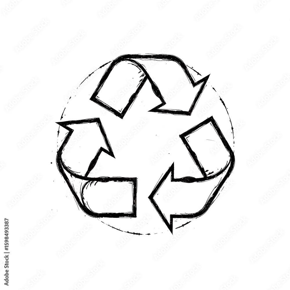 Obraz premium Hand-drawn recycling symbol with arrows indicating sustainability theme