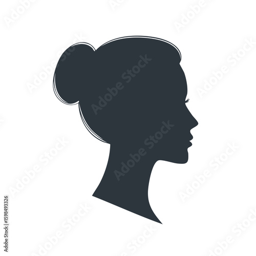 Elegant Female Profile Silhouette with Updo Hairstyle, Minimalist Portrait, Beauty Concept