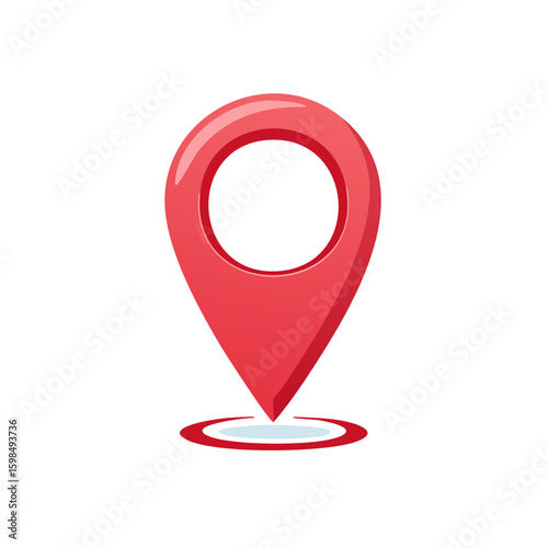 Red Map Pointer Icon Indicating Location Point on a Route with Shadow