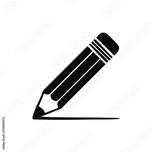 Classic Pencil Line Art Icon, Black and White Design, School Supplies, Writing Tools, Drawing