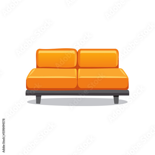 Vibrant orange upholstered sofa with dark frame, minimalist seating for lounge areas and living rooms