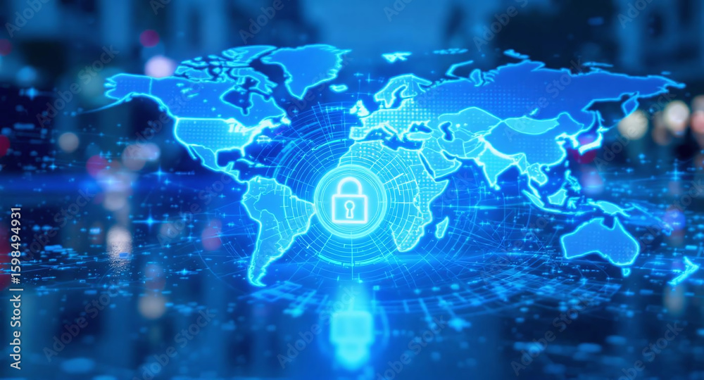 Fototapeta premium Secure business operations and financial data from cyber threats. Implement robust internet network security and encryption to protect transactions and sensitive information from cyberattacks