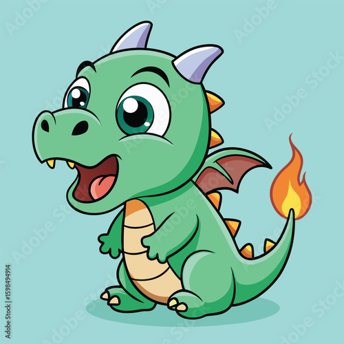 Cartoon Illustration of a Clumsy Baby Dragon with Tiny Wings Featuring a Playful Design with Bright Colors and a Whimsical Childlike Appeal for Various Creative