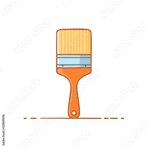 Paint brush illustration with orange handle and tan bristles creates a streak of color, ideal for artistic design projects.