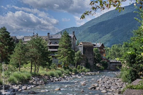 village in the mountains, In Broto, Aragon; Spain.