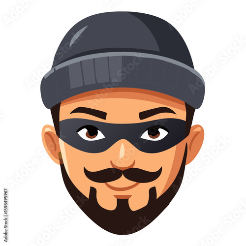 Cartoon Robber Wearing Mask and Beanie Illustration Criminal Bandit Concept