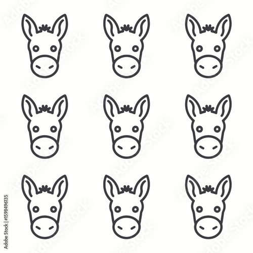 Nine donkey heads icon pattern isolated on white background