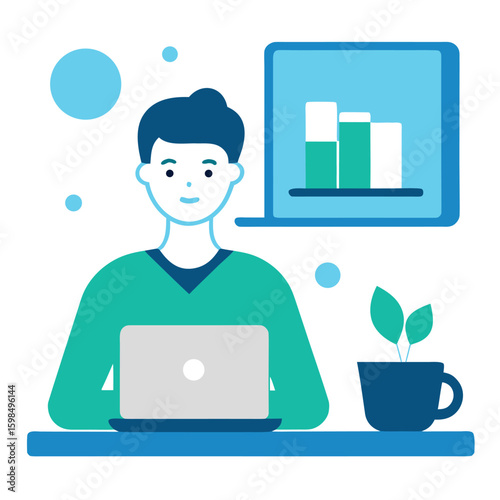 Online training session for employee learning isolated on white background