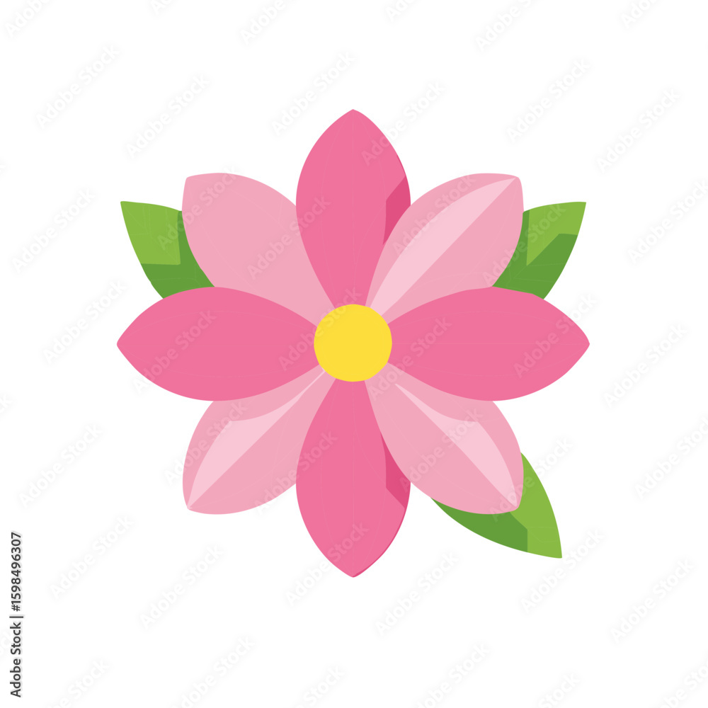 Fototapeta premium Floral Illustration with Pink Flower and Green Leaves A Design for Springtime