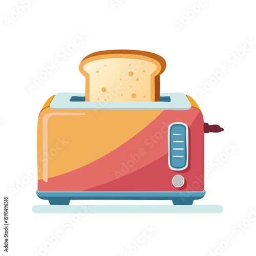 Toaster Popping Toast Ready for Breakfast or Snack Time Kitchen Appliance Retro Style Illustration