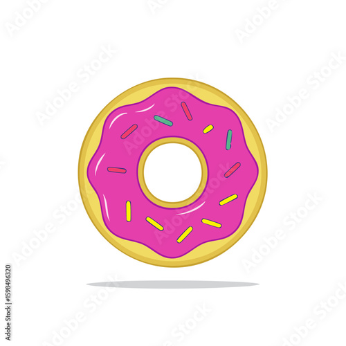 Delicious donut illustration with pink frosting and sprinkles, a sweet treat vector for graphic design