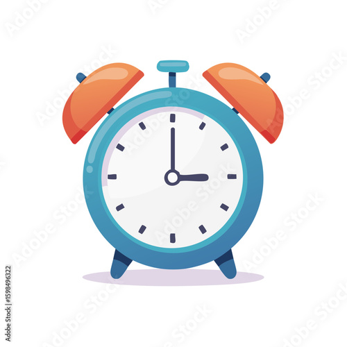 Cartoon Style Blue and Orange Alarm Clock Indicating Three O'Clock Time