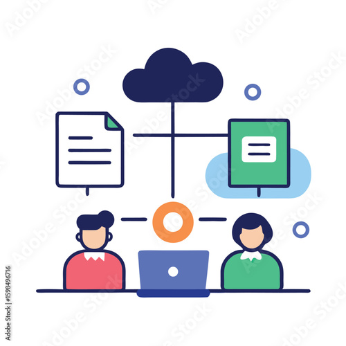 Diverse remote team collaborating on a shared digital document isolated on white background
