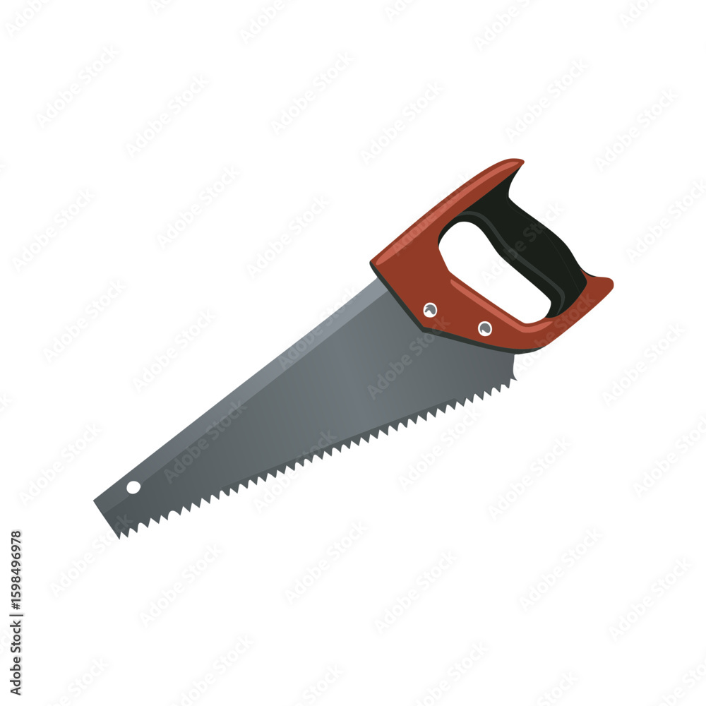 Illustration of a hand saw with a brown handle and sharp teeth, tools for woodworking projects and construction Illustration of a hand saw with a brown handle and sharp teeth, tools for woodworking projects and construction