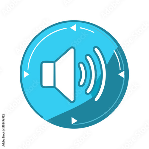 Turquoise circle featuring sound wave icons with directional arrows conveying audio control adjustments and volume changes
