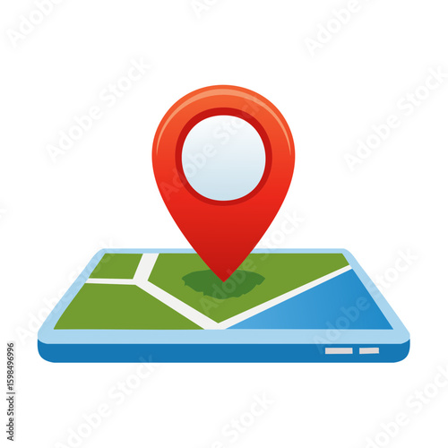 Red Map Pointer Over Tablet Showing Map, Directions and Navigation Concept