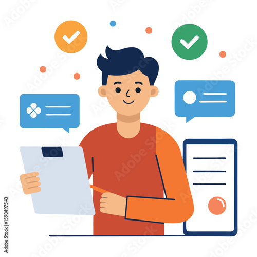 Social media influencer planning sponsored posts strategy isolated on white background