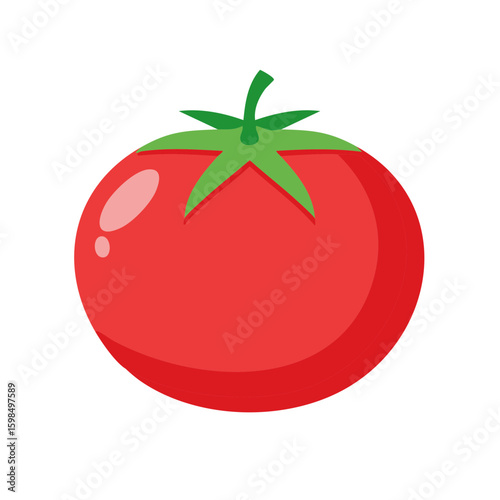 Single Ripe Red Tomato with Green Stem Fresh Produce Illustration Graphic
