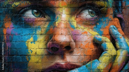 Wallpaper Mural Vibrant graffiti art displayed on an aged brick wall Torontodigital.ca