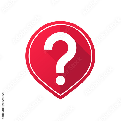 Question Mark Symbol in Round Red Location Pin Shape Icon for Asking Answers